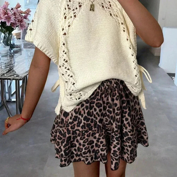 Apricot Casual Women's Side Tie Round Neck Cap Sleeve Sweater - Picture 2 of 8